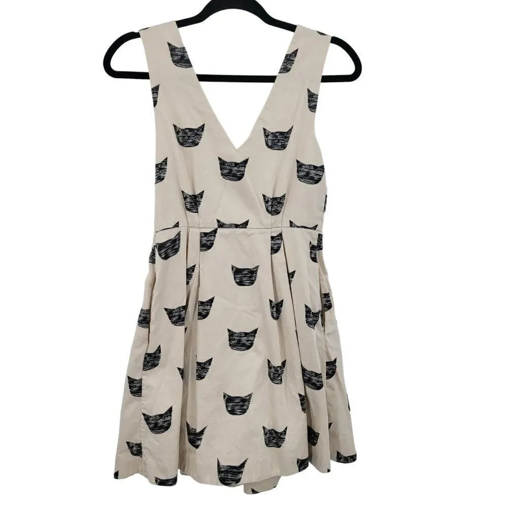 Anthropologie Leah Reena Goren Feline Karma Cat Mini Dress 0 Novelty Fit Flare - Picture 6 of 12